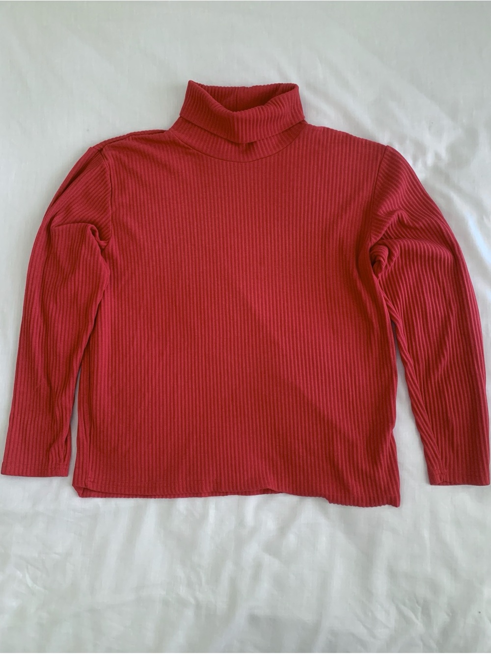 VTG 90s White Stag Red Ribbed Turtleneck Top Sweater Large Spandex Stretch Retro